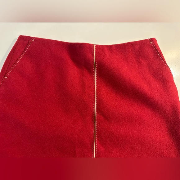 Vintage J.CREW A-Line Skirt Wool Blends Red Maroon Tan Piping Stitching Pockets - Picture 5 of 12